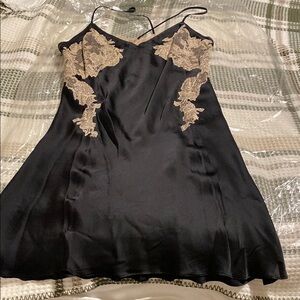 Elegant Black and Tan Lace silk Slip